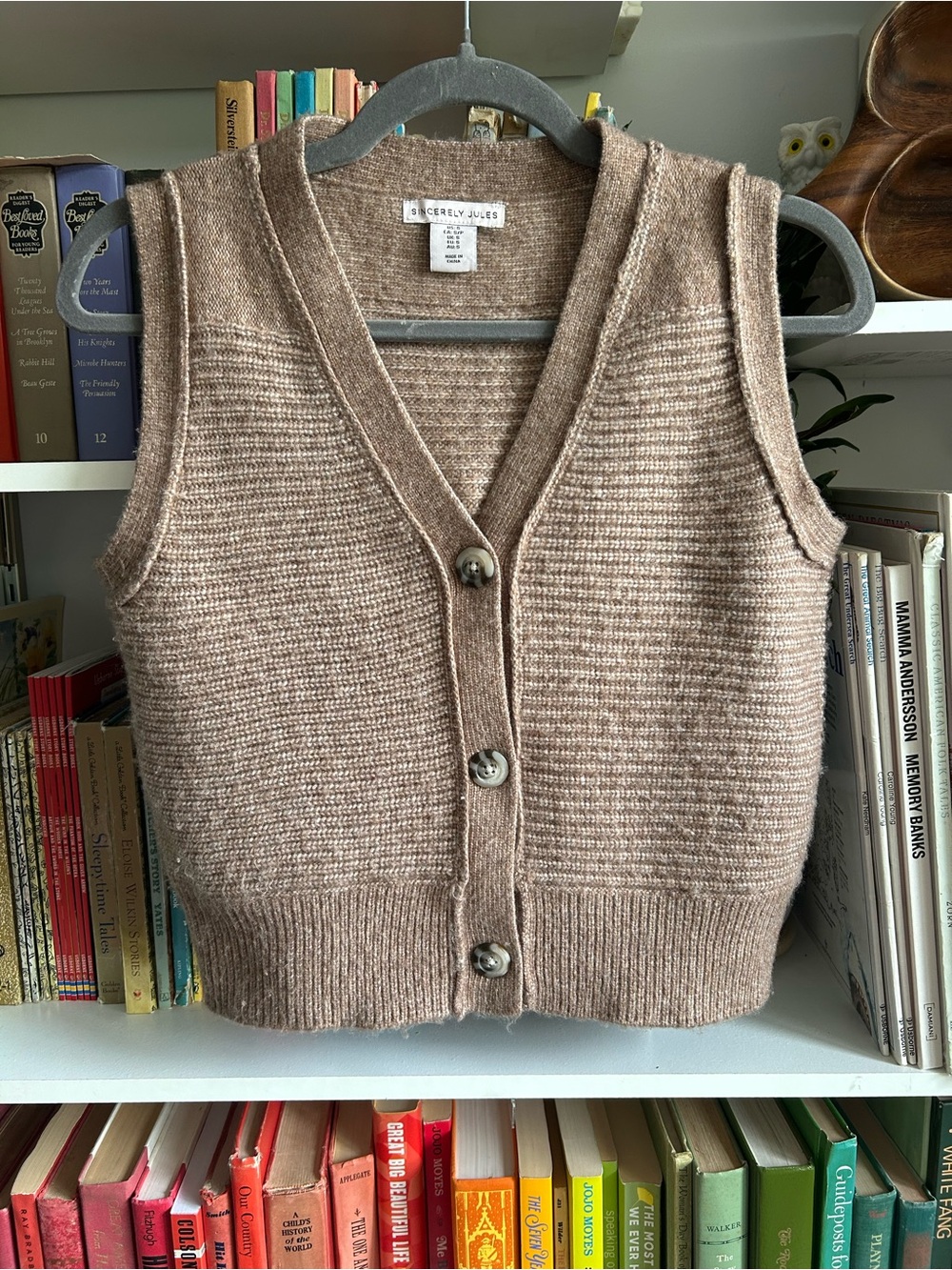 Sincerly Jules Taupe V-Neck Button-Front Sweater Vest